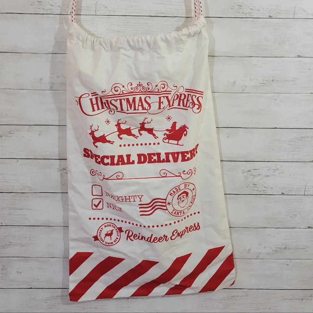 Holiday Time Christmas Santa Sack Fabric Gift Bag Large Drawstring